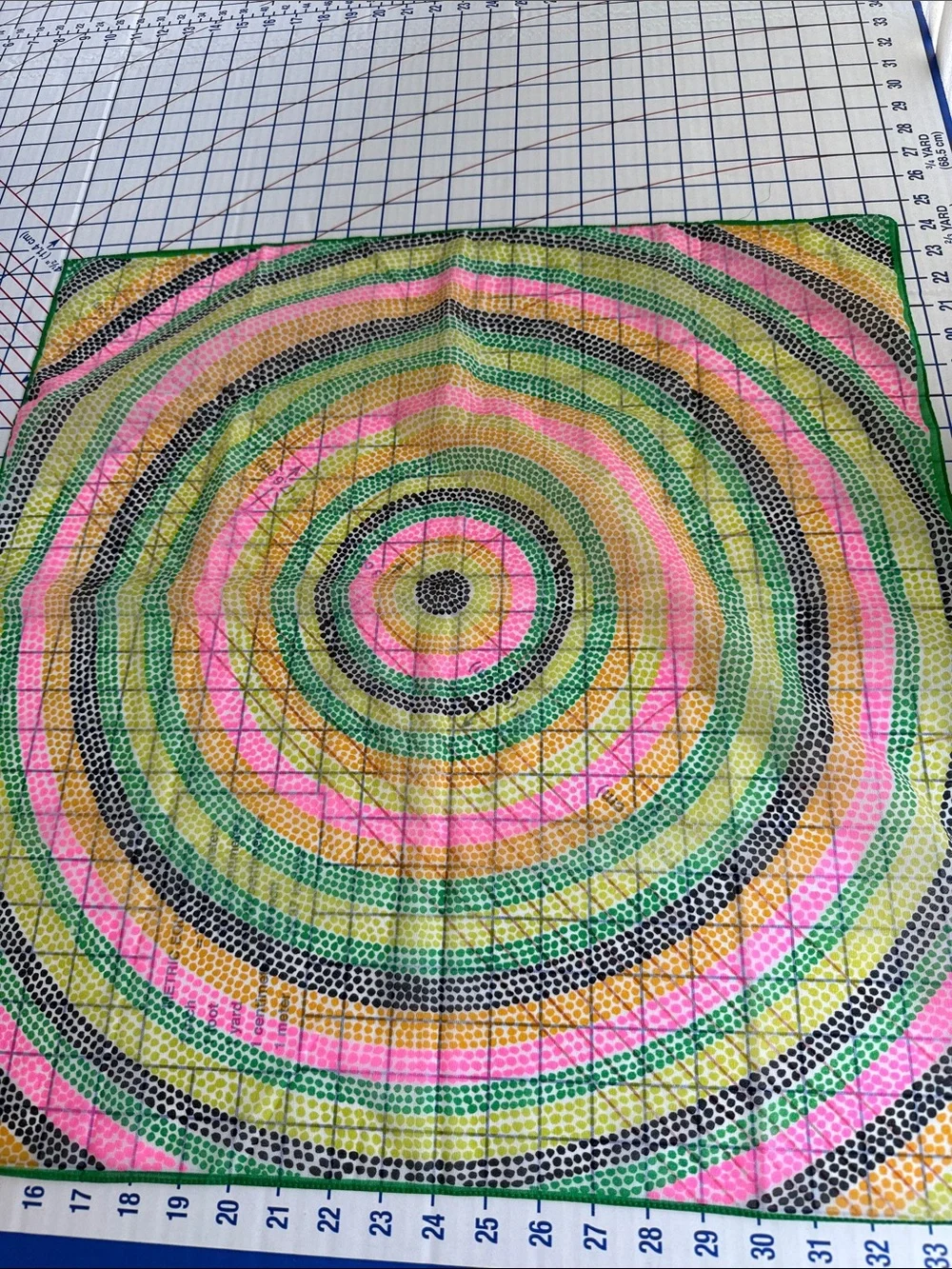 Vintage 1960s Mod Op Art Dot Circle Nylon Scarf Made in Japan Pink Green 25” Sq